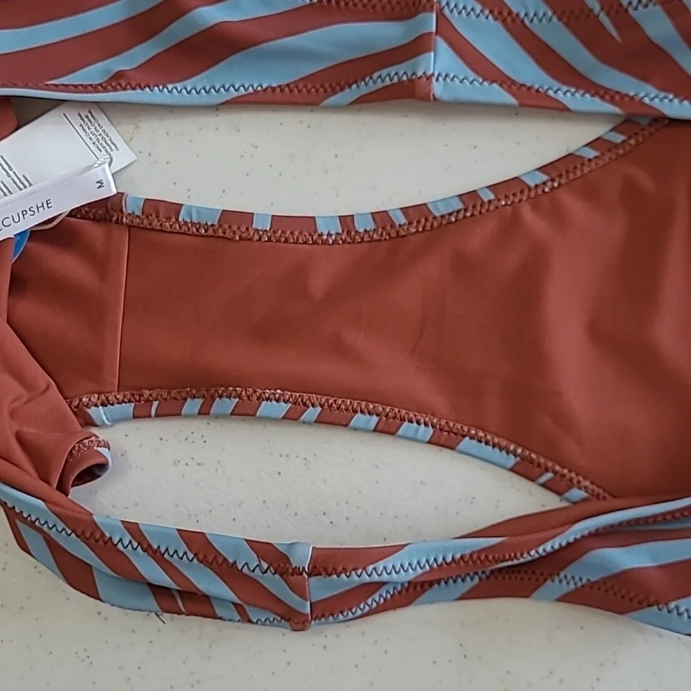 NWT Cupshe Blue & Brown Zebra Print Bikini Bottom Size Medium